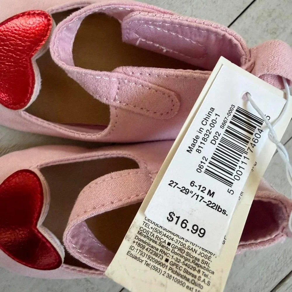 Old Navy Pink & Red Heart Mary Jane Ballet Flats 6-12mos